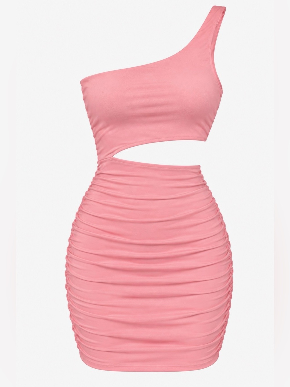 One-Shoulder Ruched Pink Bodycon Dress
